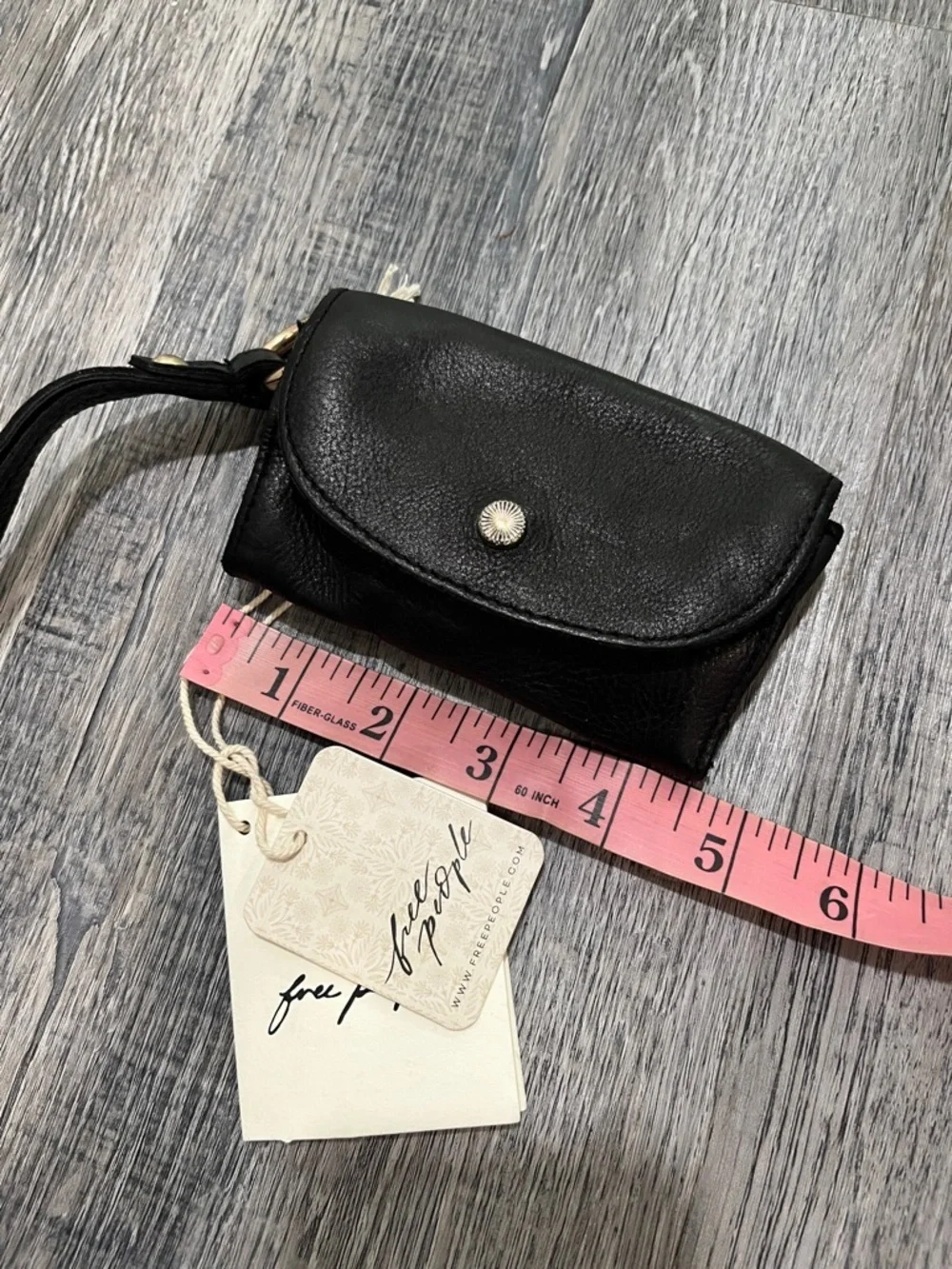 Free People NWT black leather bag lanyard